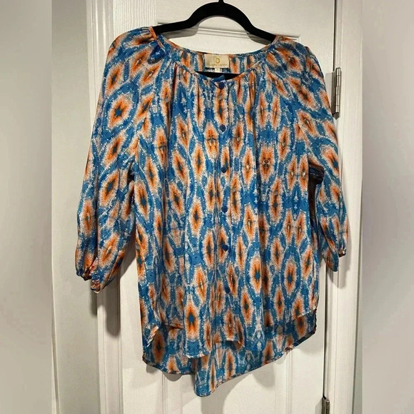 Collective Concepts High Low Button Front Scoop Neck 3/4 Sleeve Blouse Size M - Picture 1 of 10